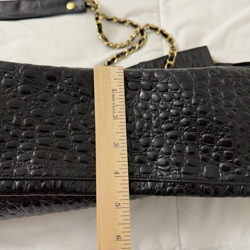 St. John Tote Bag Large Black Patent Leather Embossed Gold Chain Straps - Picture 11 of 11